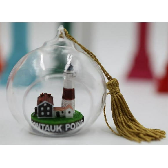 Glass ornament of Montauk Point Light house keepsake Christmas Ornament 3 inches