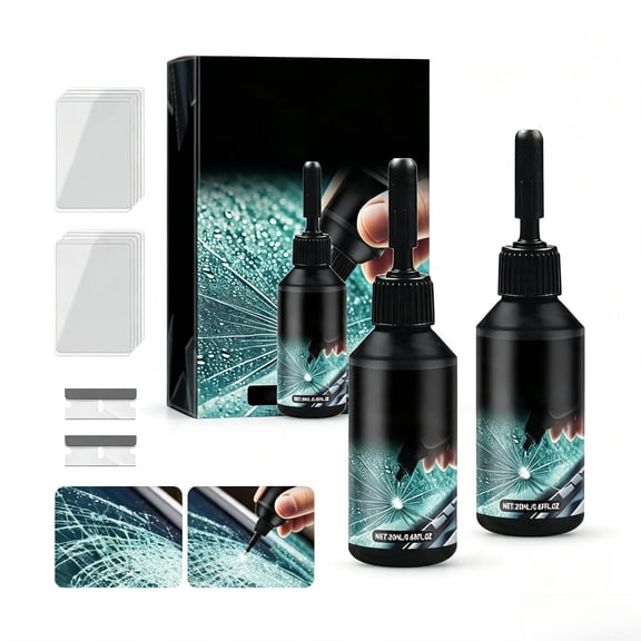 Glass repair liquid for cracks, Window crack repair kit for chips and bullseyes up to 6mm, Fast 30-minute UV cured resin fix for car windshields and automotive glass