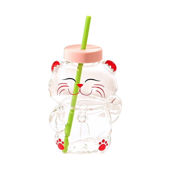 Glass straw cup with lid, Engaging bear-shaped cup, suitable for coffee, Concoctions, beer, and cocktails, safe drinking cup for home use.