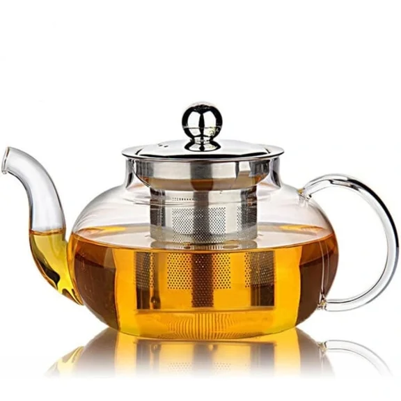 Glass teapot with removable stainless steel lid and infuser