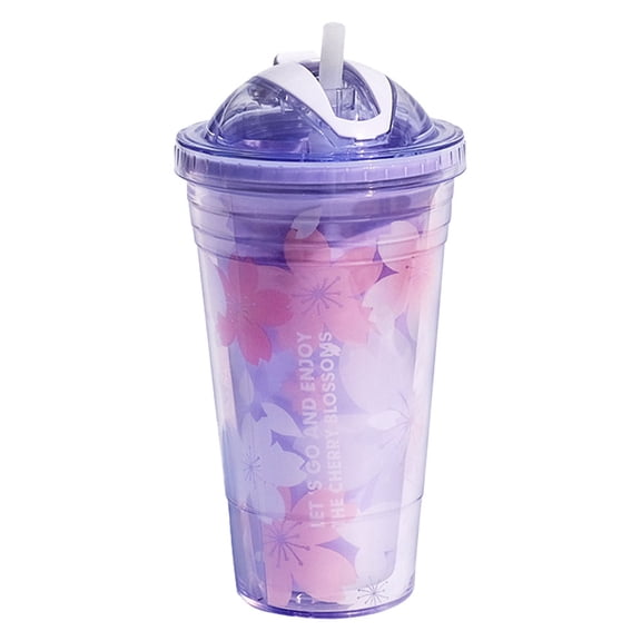 Glass with lid and straw, Plastic, 480ml, Multicolor