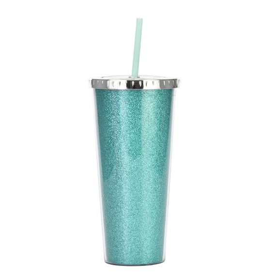Glass with lid and straw, Plastic, 700ml, Turquoise