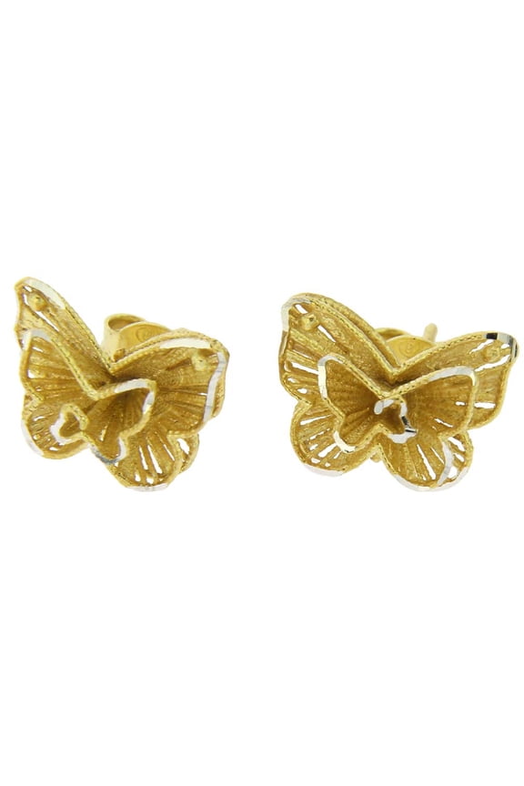 Butterfly Flower Sterling Silver Gold-Plated Earrings