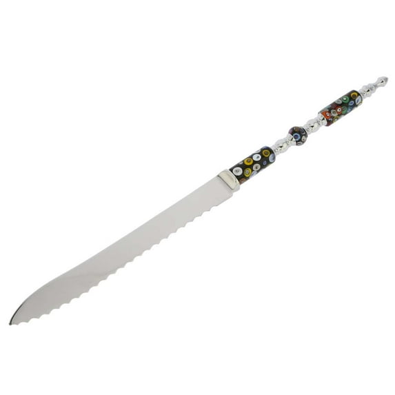 GlassOfVenice Italian Murano Glass Cake Knife - Black Millefiori