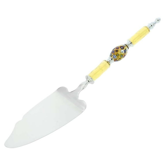 GlassOfVenice Italian Murano Glass Cake Server - Gold Millefiori Olive