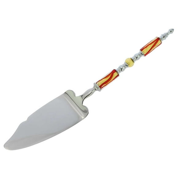 GlassOfVenice Italian Murano Glass Cake Server - Red Gold Waves