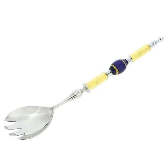 GlassOfVenice Italian Murano Glass Salad Fork - Gold Blue Stripes