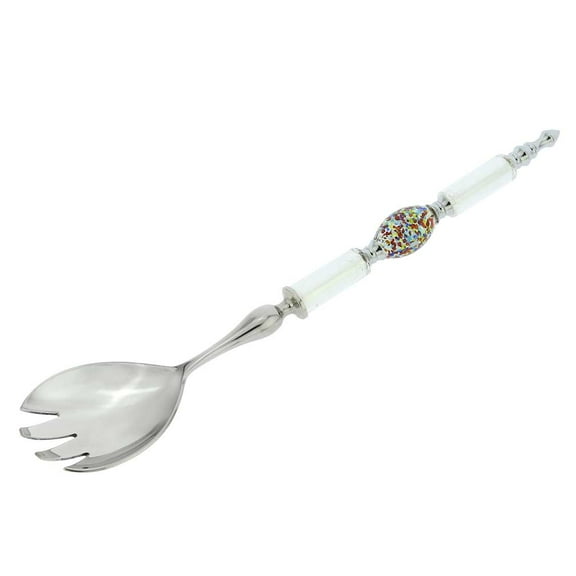 GlassOfVenice Italian Murano Glass Salad Fork - Silver White Confetti