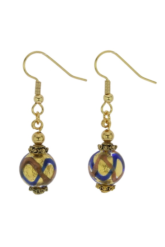 Murano Glass Antico Tesoro Balls Earrings - Blue Waves Gold