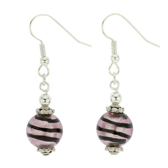 GlassOfVenice Murano Glass Antico Tesoro Balls Earrings - Striped Silver Purple