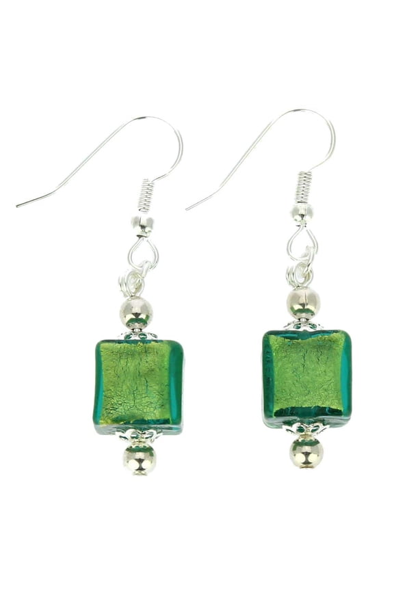Murano Glass Antico Tesoro Cubes Earrings - Silver Ocean