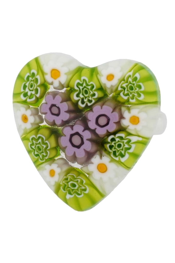 Murano Glass Arlecchino Millefiori Heart Ring - Herb Green