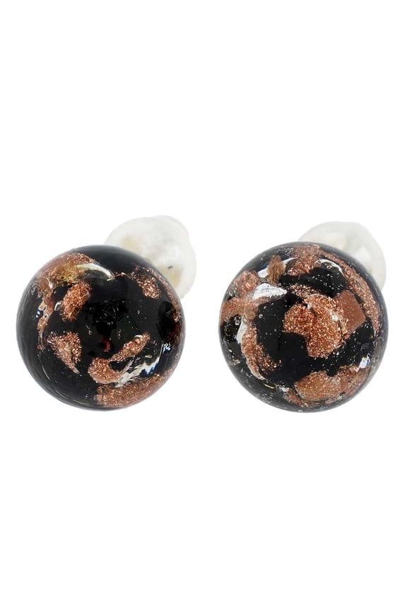 Murano Glass Ball Stud Earrings - Sparkling Black