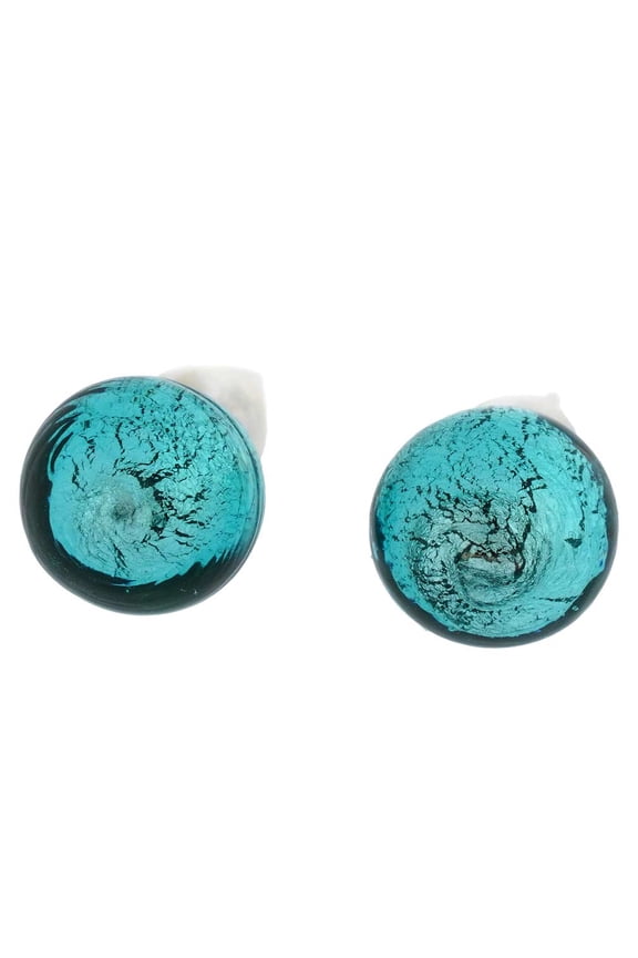 Murano Glass Ball Stud Earrings - Teal