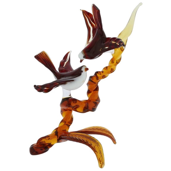GlassOfVenice Murano Glass Birds on a Branch - Golden Brown Red