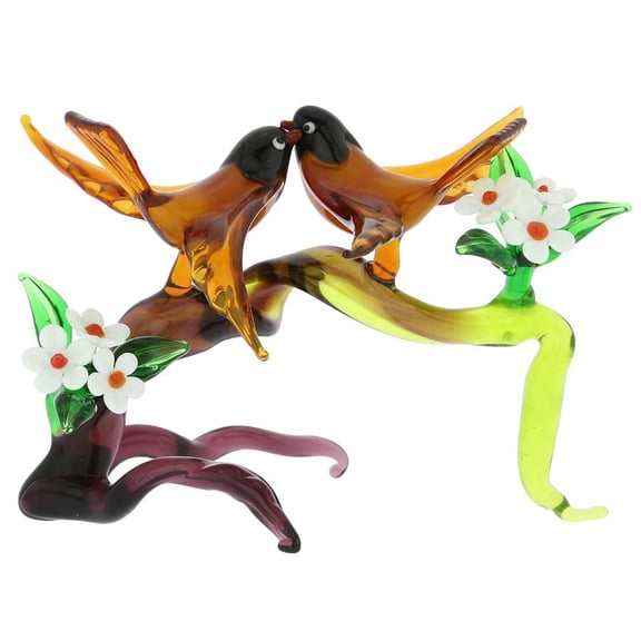 GlassOfVenice Murano Glass Birds on a Cherry Branch - Golden Brown