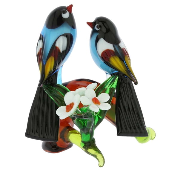 GlassOfVenice Murano Glass Birds on a Low Branch - Blue