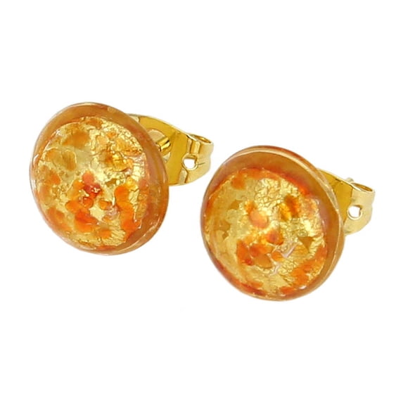 GlassOfVenice Murano Glass Button Stud Earrings - Red Confetti