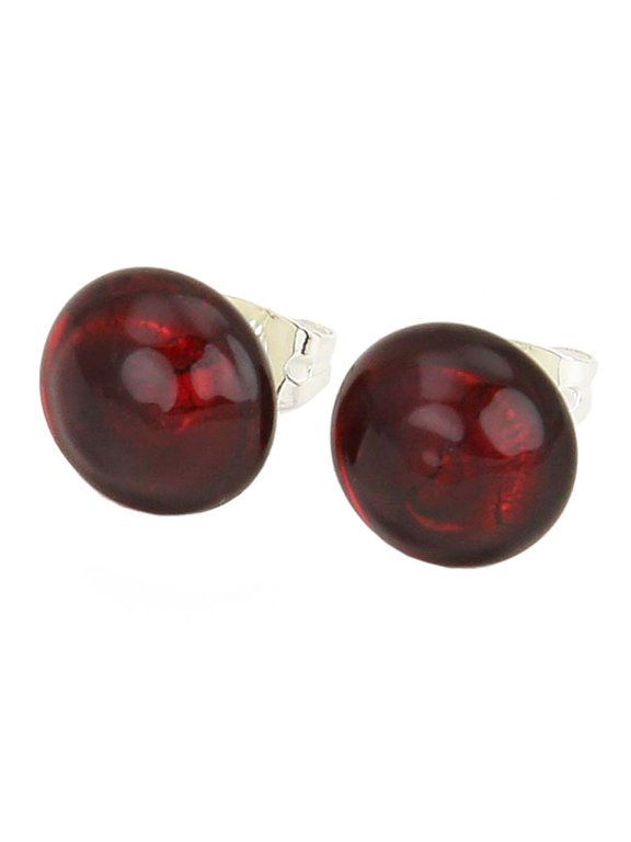 Murano Glass Button Stud Earrings - Ruby Red