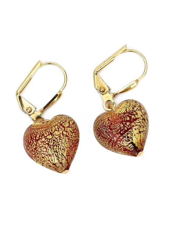 Murano Glass Ca D'Oro Heart Earrings - Red