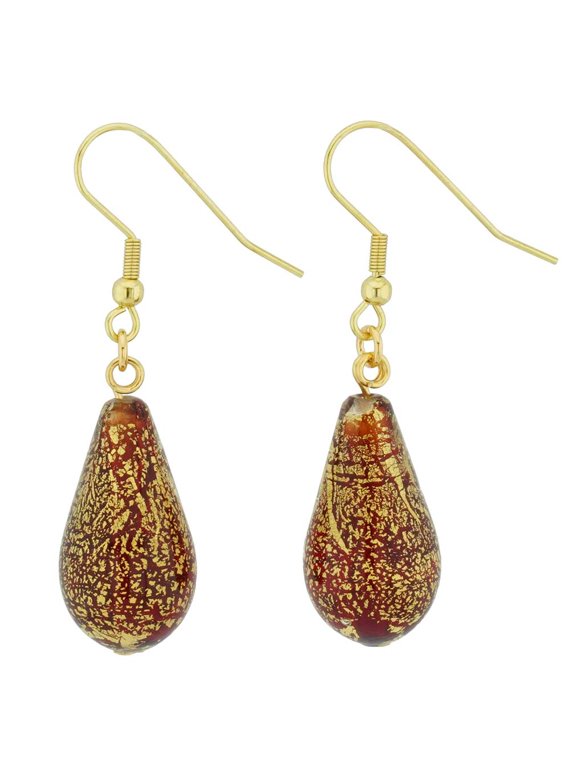 Murano Glass Ca D'Oro Teardrop Earrings - Ruby Red