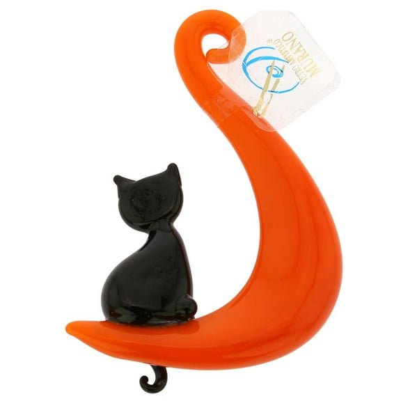 GlassOfVenice Murano Glass Cat On The Moon Hanging Figurine