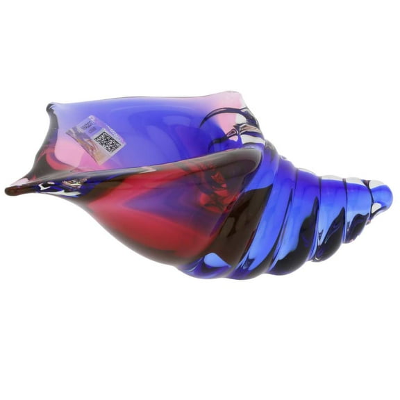 GlassOfVenice Murano Glass Cone Seashell Sculpture - Rose and Blue