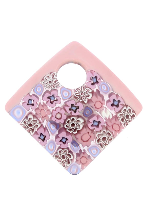 Murano Glass Curved Square Millefiori Pendant - Pink