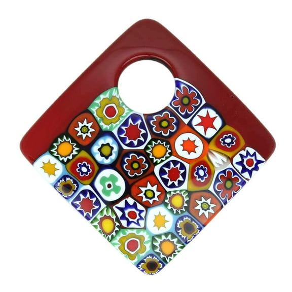 GlassOfVenice Murano Glass Curved Square Millefiori Pendant - Red