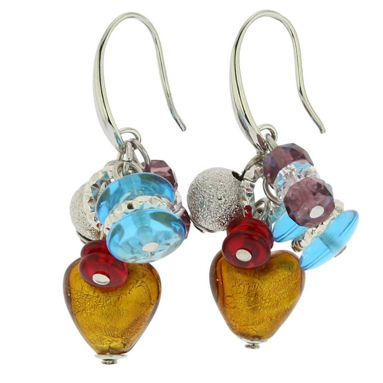 GlassOfVenice Murano Glass Donatella Heart Charms Earrings Multicolor