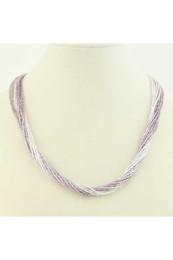 Murano Glass Gloriosa 12 Strand Seed Bead Necklace - Silver Purple