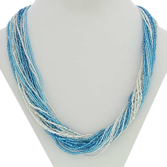 GlassOfVenice Murano Glass Gloriosa 24 Strand Seed Bead Necklace - Silver Aqua