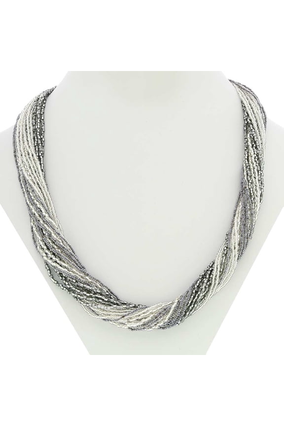 Murano Glass Gloriosa 24 Strand Seed Bead Necklace - Silver Grey