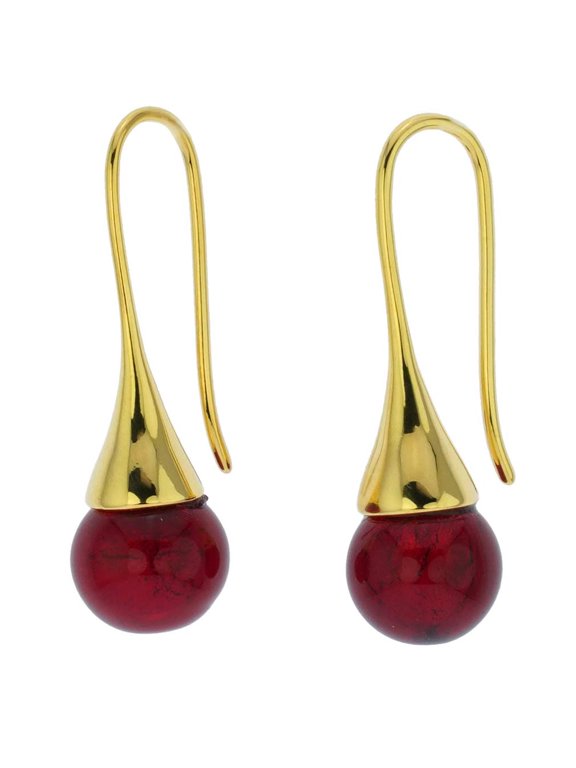 Murano Glass Gold Drop Earrings - Ruby Red