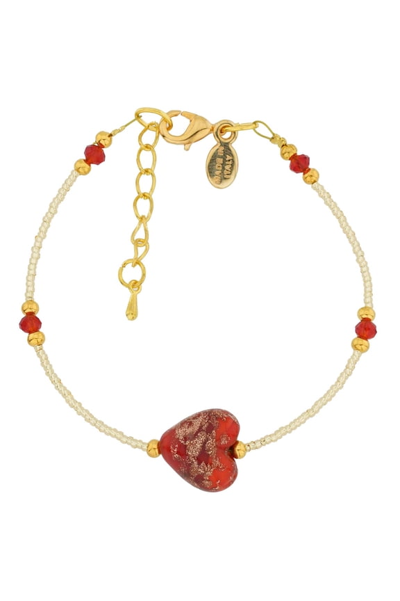 Murano Glass Heart Bracelet - Red Sparkles
