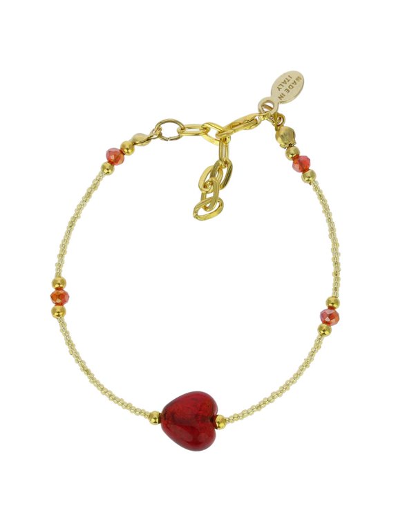Murano Glass Heart Bracelet - Ruby Red