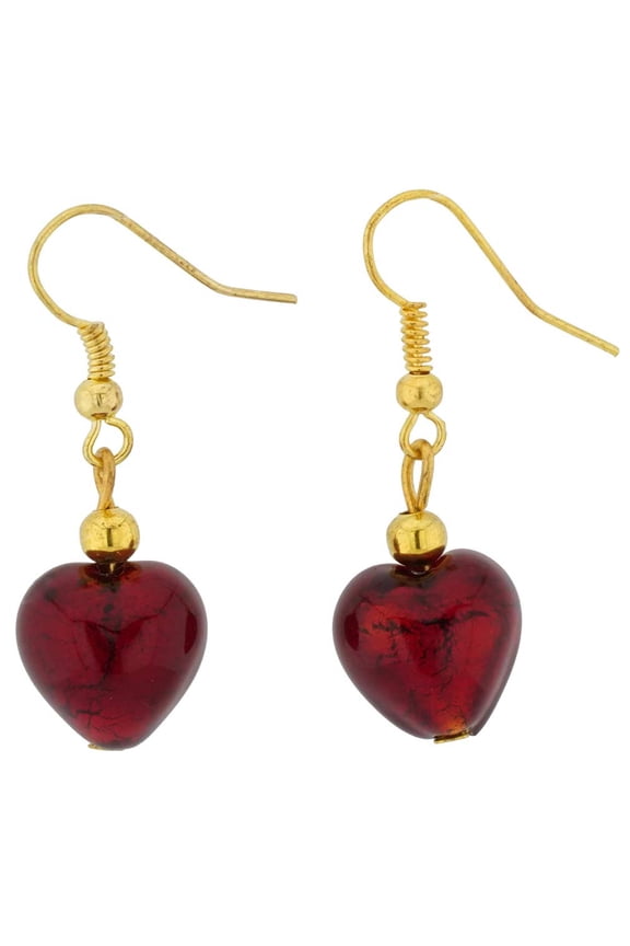 Murano Glass Heart Earrings - Ruby Red