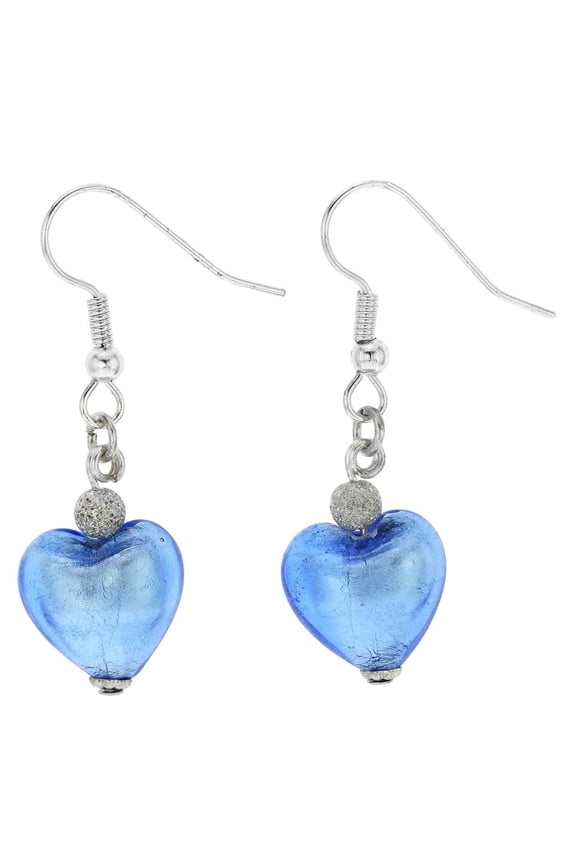 Murano Glass Heart Earrings - Silver Ice