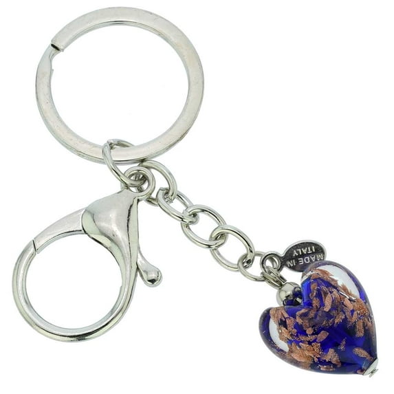 GlassOfVenice Murano Glass Heart Keychain - Blue Sparkles