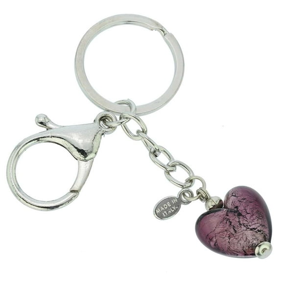 GlassOfVenice Murano Glass Heart Keychain - Silver Purple