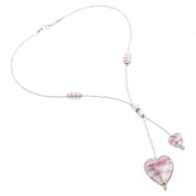 GlassOfVenice Murano Glass Heart Tie Necklace - Striped Silver Pink