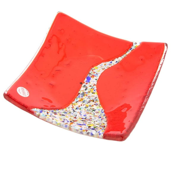 GlassOfVenice Murano Glass Klimt Square Decorative Plate - Red