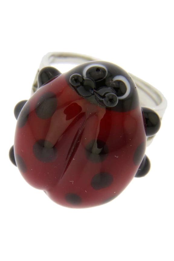 Murano Glass Ladybug Adjustable Ring