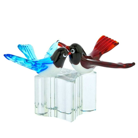 GlassOfVenice Murano Glass Love Birds - Red and Blue