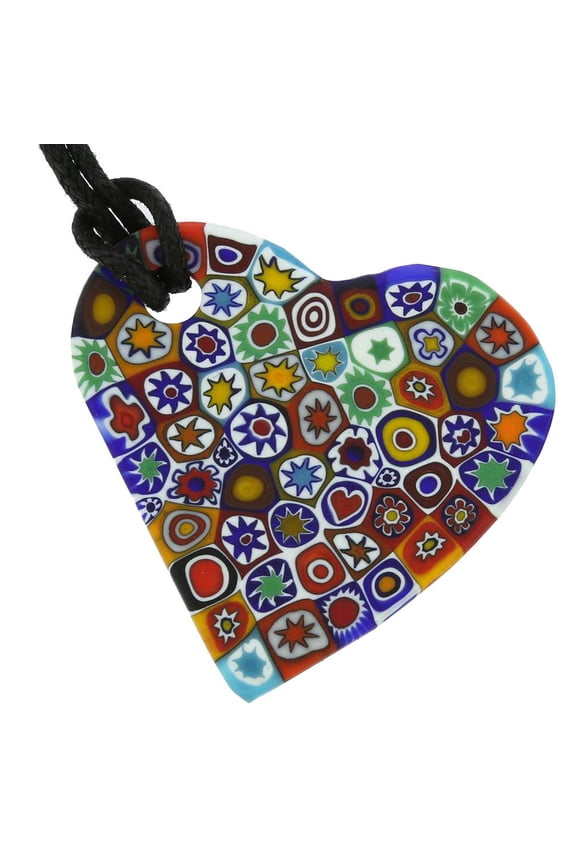 Murano Glass Matte Millefiori Heart Necklace - Multicolor