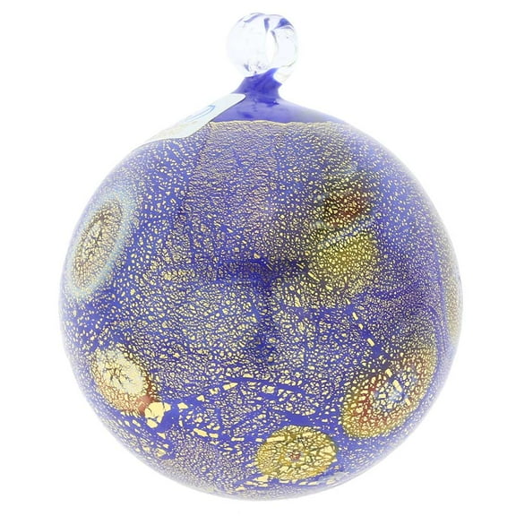 GlassOfVenice Murano Glass Medium Millefiori Christmas Ornament - Blue Gold