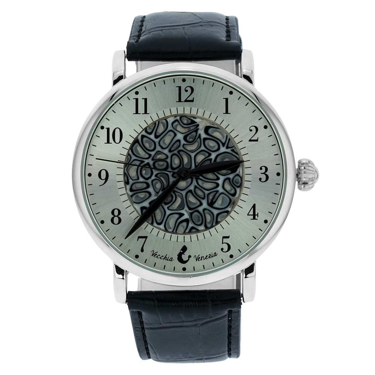 Venice‎ Art & Glass Millefiori Floral Bezel Watch Black Croc Strap Stainless Glass of venice watch - Gem main image 3