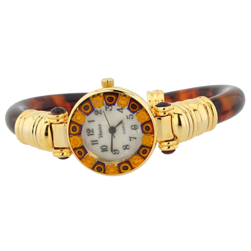 Vintage Murano Glass Millefiori Women’s Quartz Watch Italian Art Glass Dial GlassOfVenice Murano Glass Millefiori Watch with Leather  main image 4