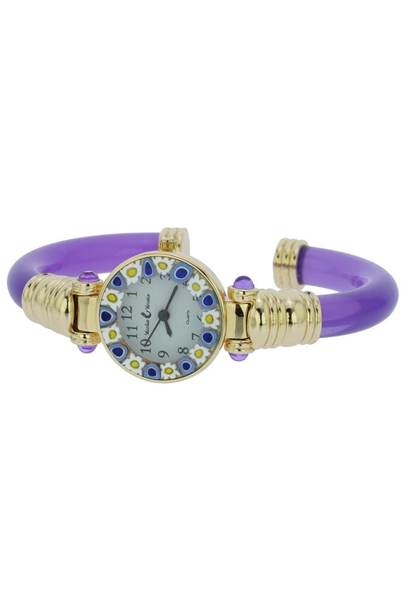 Murano Glass Millefiori Bangle Watch - Purple