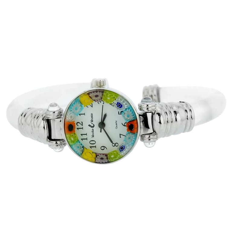 GlassOfVenice Murano Glass Millefiori Bangle Watch - Silver  display picture 3